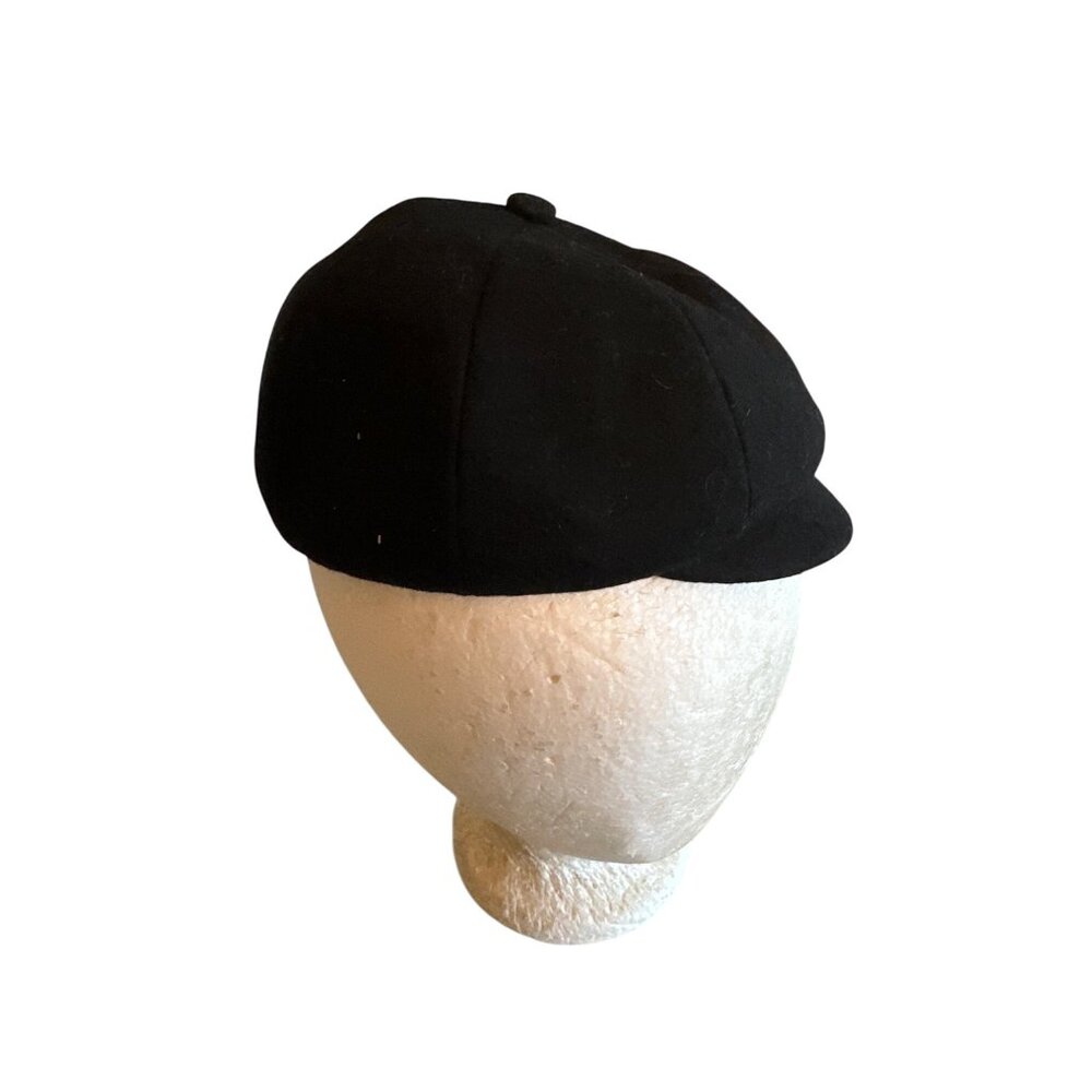 Vintage Youth Toddler English Eton Black Wool Newsboy Cap Hat Satin‎ Lining